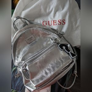 Guess Mini Backpack in silver vegan leather